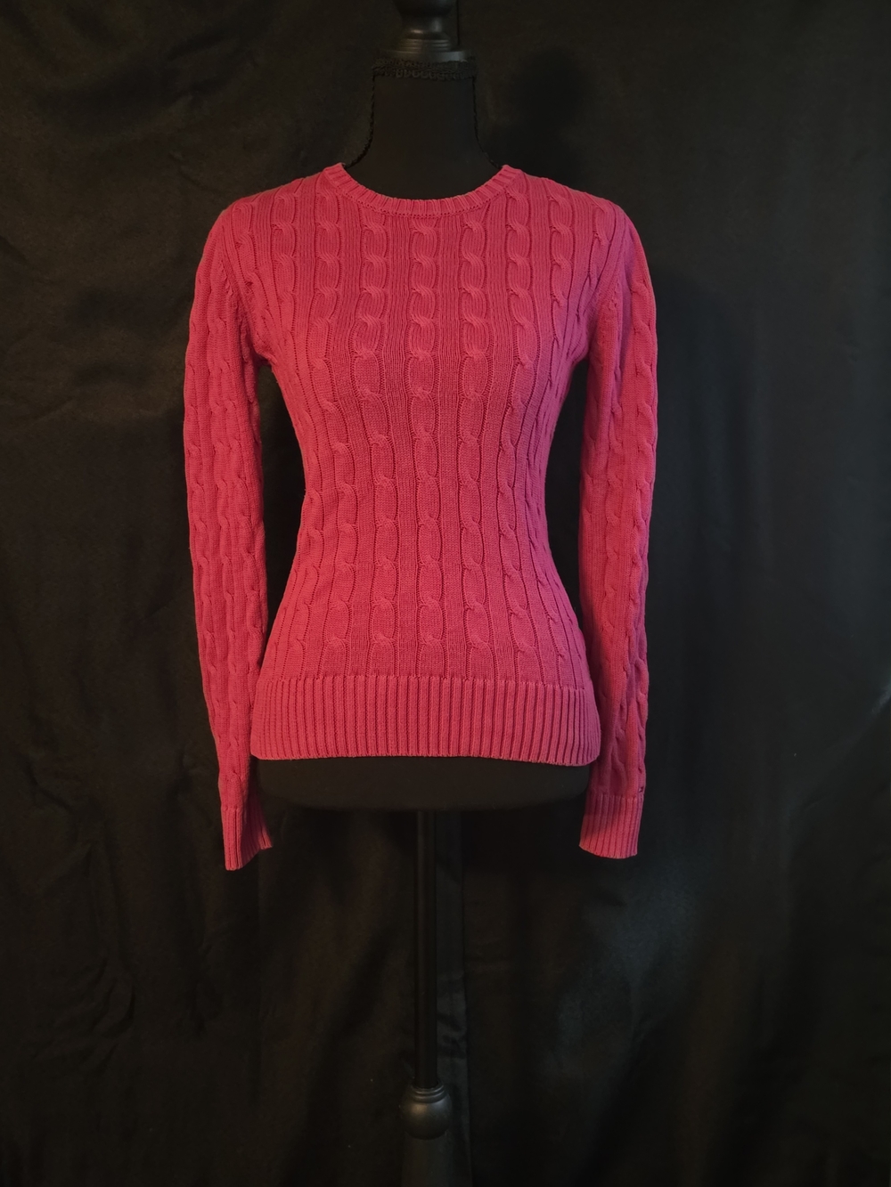 Tommy Hilfiger Pink Fuchsia Cotton Cable Knit Crewneck Sweater - Size XS